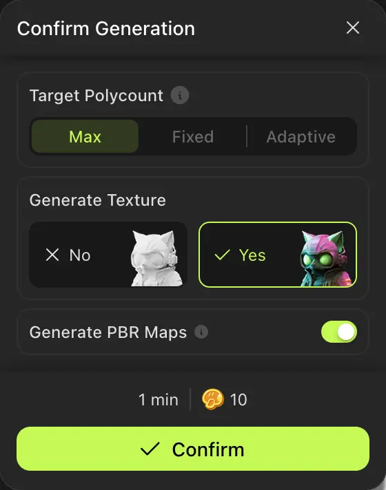meshy.ai Texture Settings