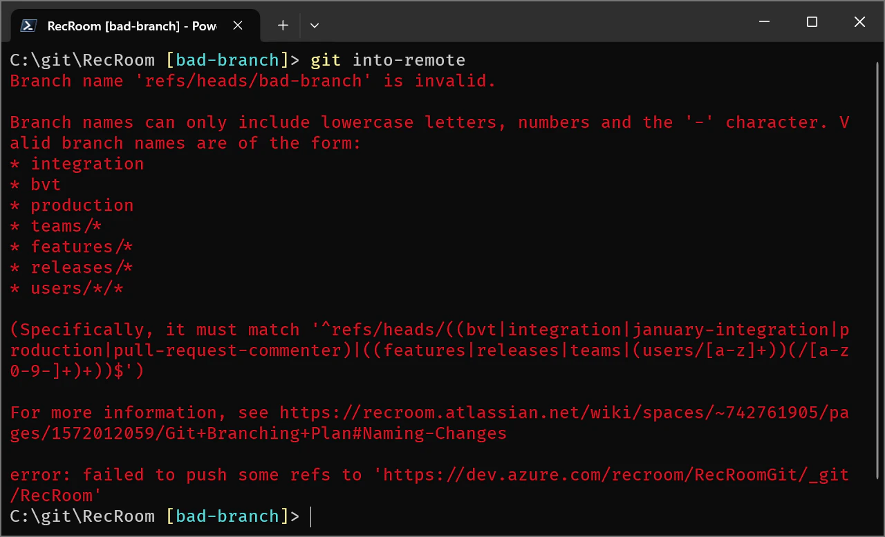 Bad Branch Name Message in Git